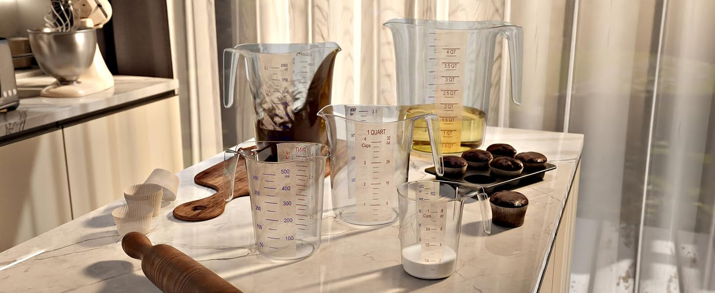 Amazing Abby - Melissa - Unbreakable Plastic Measuring Cups (3-Piece Set), Food-Grade Measuring Jugs, 1/2/4-Cup Capacity, Stackable and Dishwasher-Safe, Great for Oil, Vinegar, Flour, More