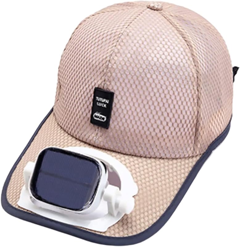 Mens Baseball Cap with Solar Fan, Summer UV Protection Wide Brim Sun Hat Mesh Beach Hats, Solar Powered/USB Charging