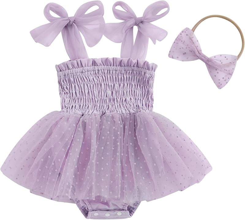 Murnouche Newborn Baby Girl Romper Dress Summer Clothes Boho Photoshoot Outfits with Headband