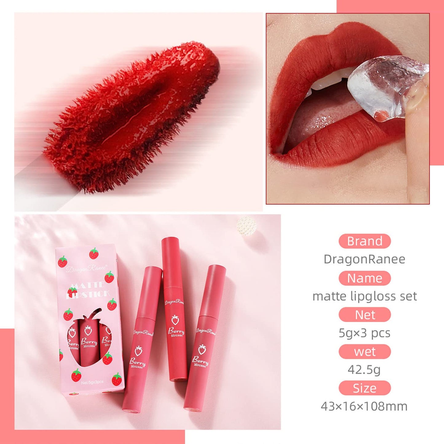 3 Piece Nude Matte Lipstick Set,Natural Nude Lipstick Velvet Air Moisture Smooth Crayon Lip Stain,Matte Lipstick 24 Hour SuperstayLong Lasting Waterproof Lip Gloss for Women Makeup(Set C)