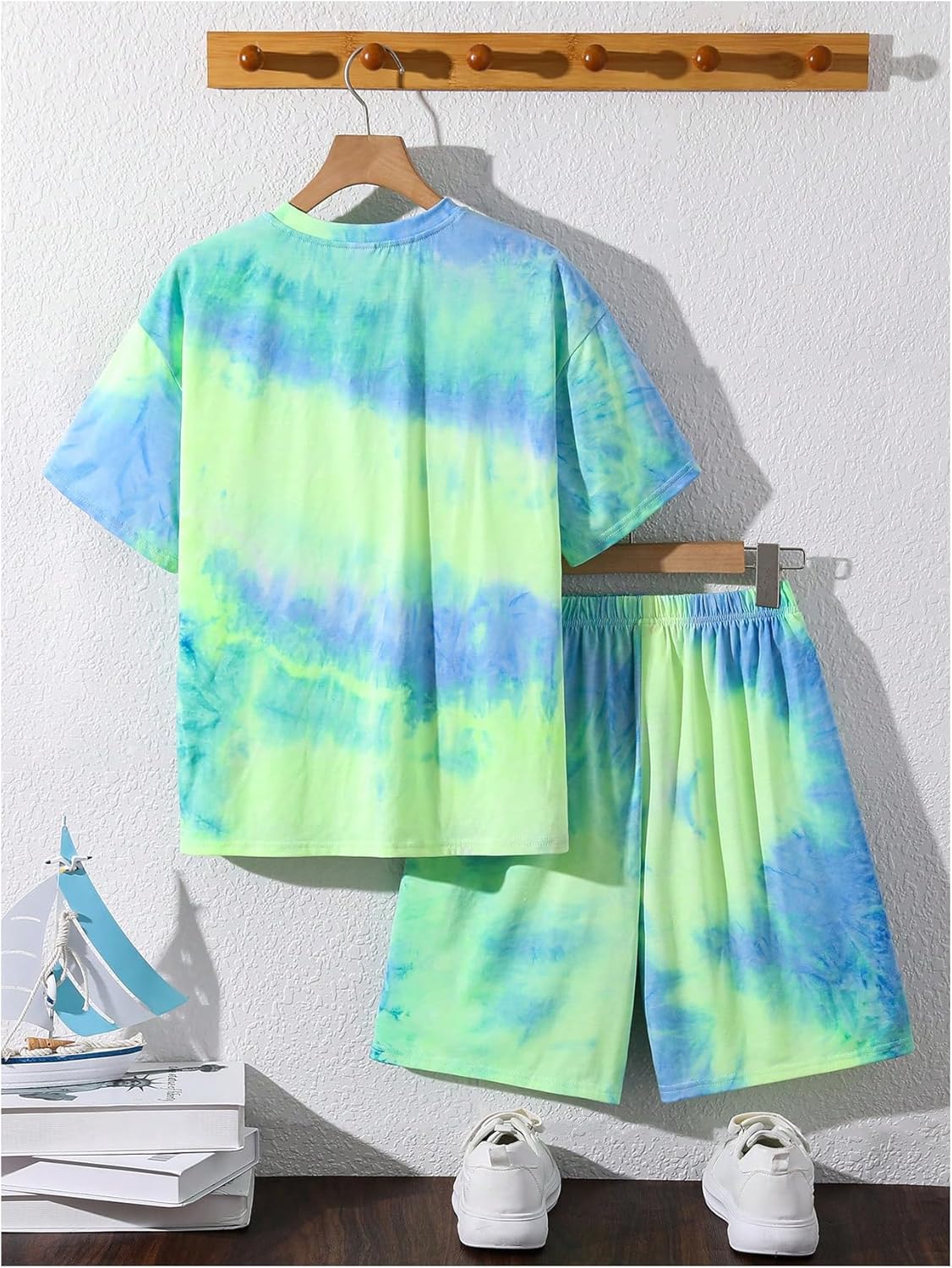 GORGLITTER Boy's Summer Outfits Letter Print Short Sleeve T Shirts Elastic Waist Track Shorts 2 Piece Clothing Set