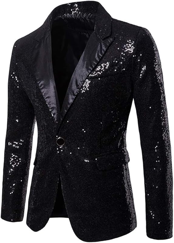 Cloudstyle Mens One Button Sequin Dress Suit Jacket Party Festival Tuxedo Sport Coat - TrendyLookz