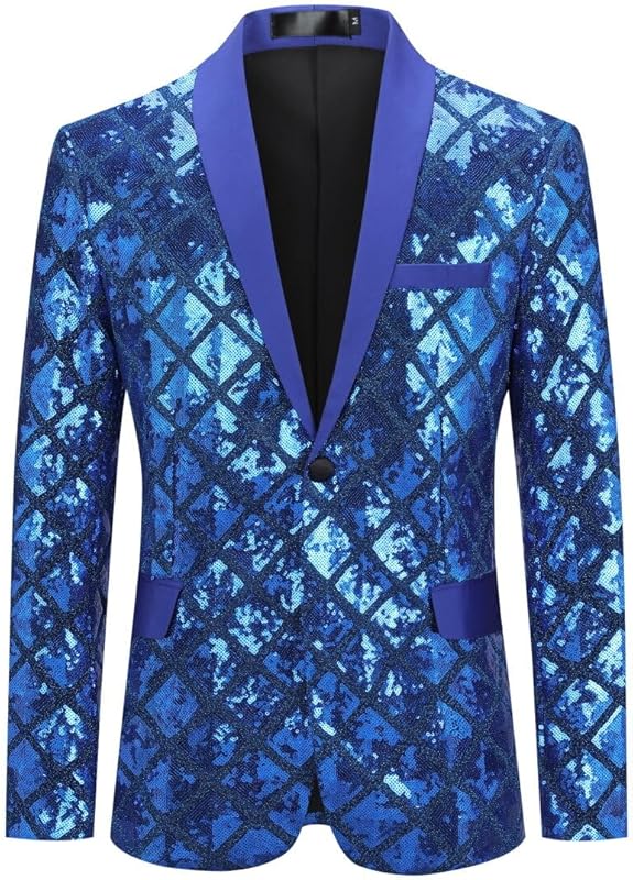 Cloudstyle Mens One Button Sequin Dress Suit Jacket Party Festival Tuxedo Sport Coat - TrendyLookz