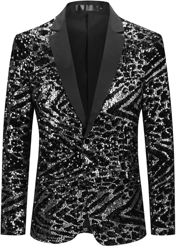 Cloudstyle Mens One Button Sequin Dress Suit Jacket Party Festival Tuxedo Sport Coat - TrendyLookz