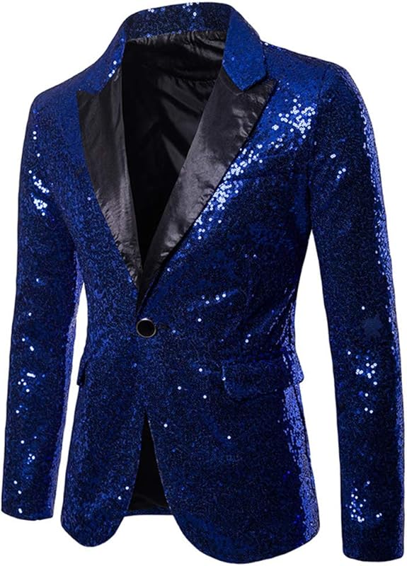 Cloudstyle Mens One Button Sequin Dress Suit Jacket Party Festival Tuxedo Sport Coat - TrendyLookz