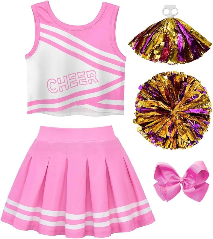JerrisApparel Cheerleader Costume for Girls Cheer Uniform Dress Up Outfit With Pompoms