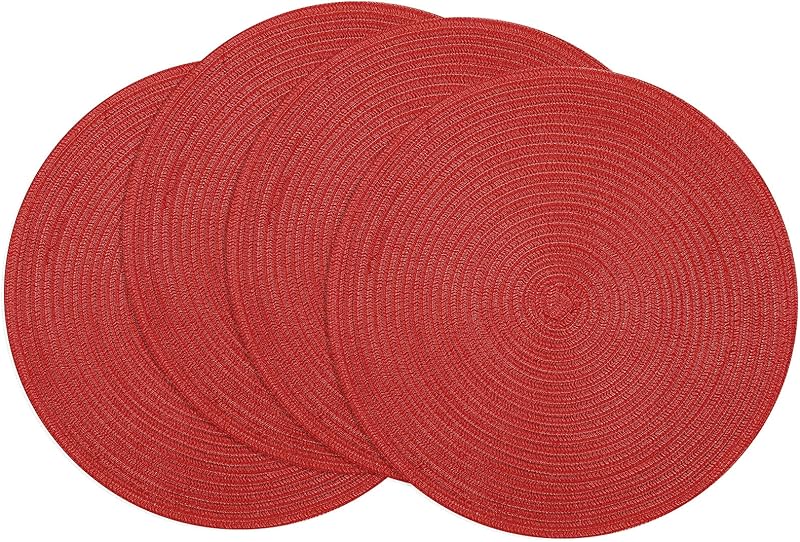 SHACOS Round Braided Placemats Set of 4 Round Table Mats for Dining Tables 15 inch Washable Kitchen Table Place Mats Indoor (Beige, 4)