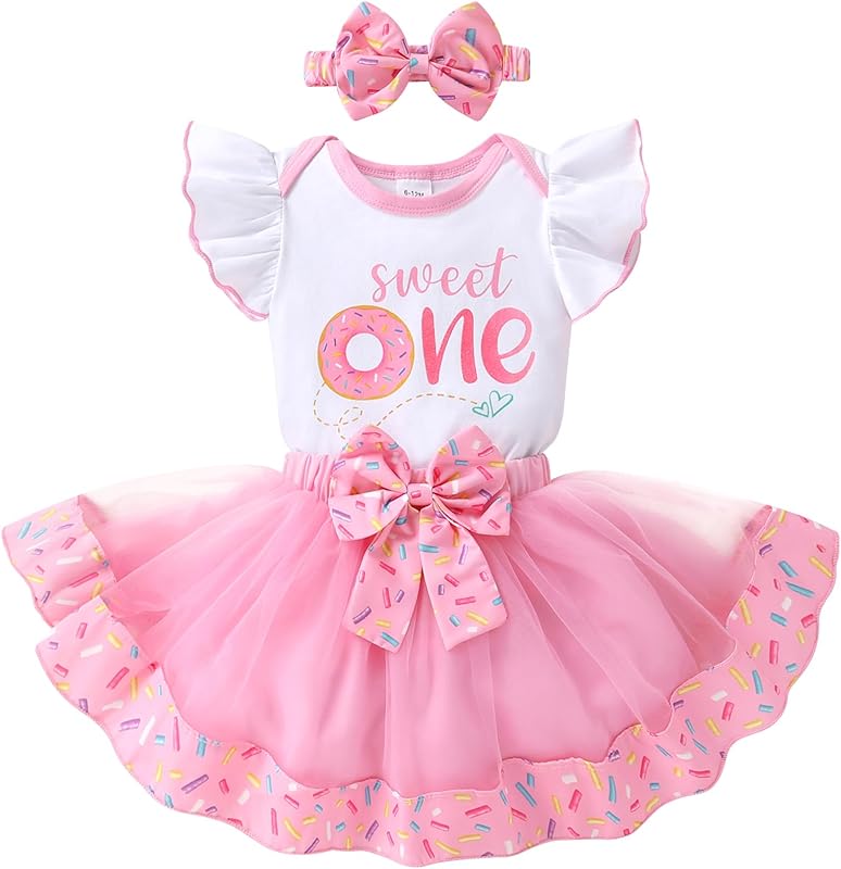 YOUNGER TREE Baby Girls 1st Birthday Outfit ONE Romper Tulle Tutu Skirt with Headband Sets Baby First Princess Dress
