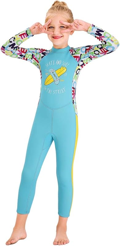 Kids Girls Boys Wetsuit Full Body Neoprene Thermal Swimsuit 2.5MM for Toddler Youth Children Teen, Long Sleeve Child Scuba Diving Surf Suit One Piece Sun Protection for Water Sports