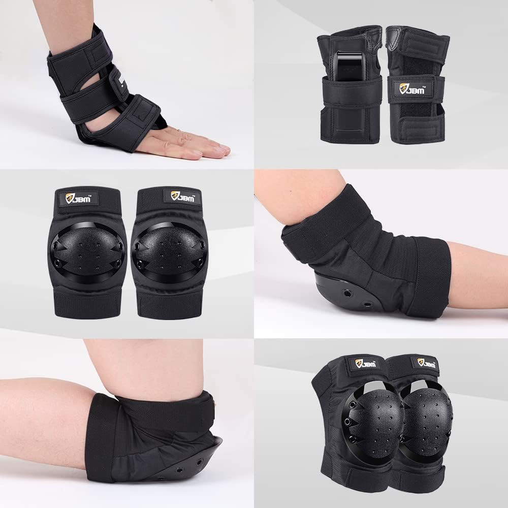 JBM Skating Protective Gear Adult Skateboard Helmet Knee and Elbow Pads with Wrist Guards for Inline Roller Skating, Skateboarding, Scootering