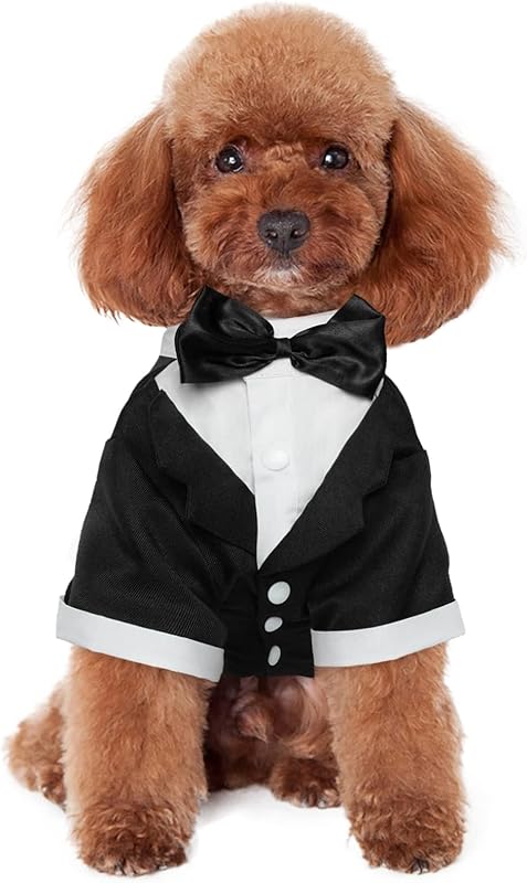 Kuoser Dog Tuxedo,Dog Wedding Suit with Bow Tie Formal Dogs Tux Pet Wedding Party Birthday Costume,Doggy Valentines Christmas Halloween Graduation Outfit Cosplay for Small Medium Large Dogs,Black L