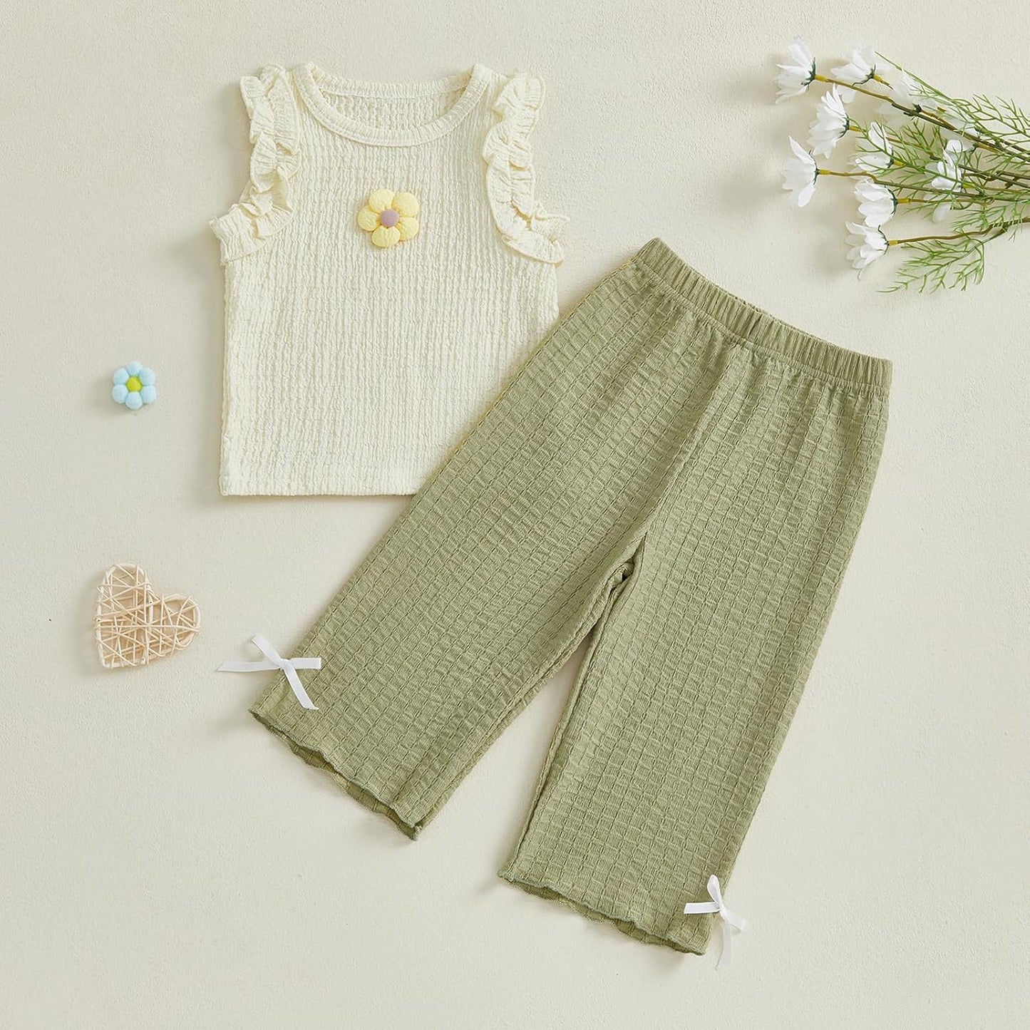 Baby Girl Boy Summer Outfits Sleeveless Ruffle Tank Tops + Bow Pants Set 6 12 18 24 Months 2 3 4 T