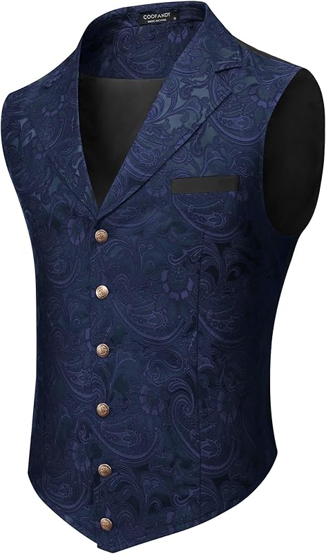COOFANDY Mens Suit Vest Paisley Floral Victorian Vests Gothic Steampunk Formal Waistcoat Tuxedo Vests with Notched Lapels