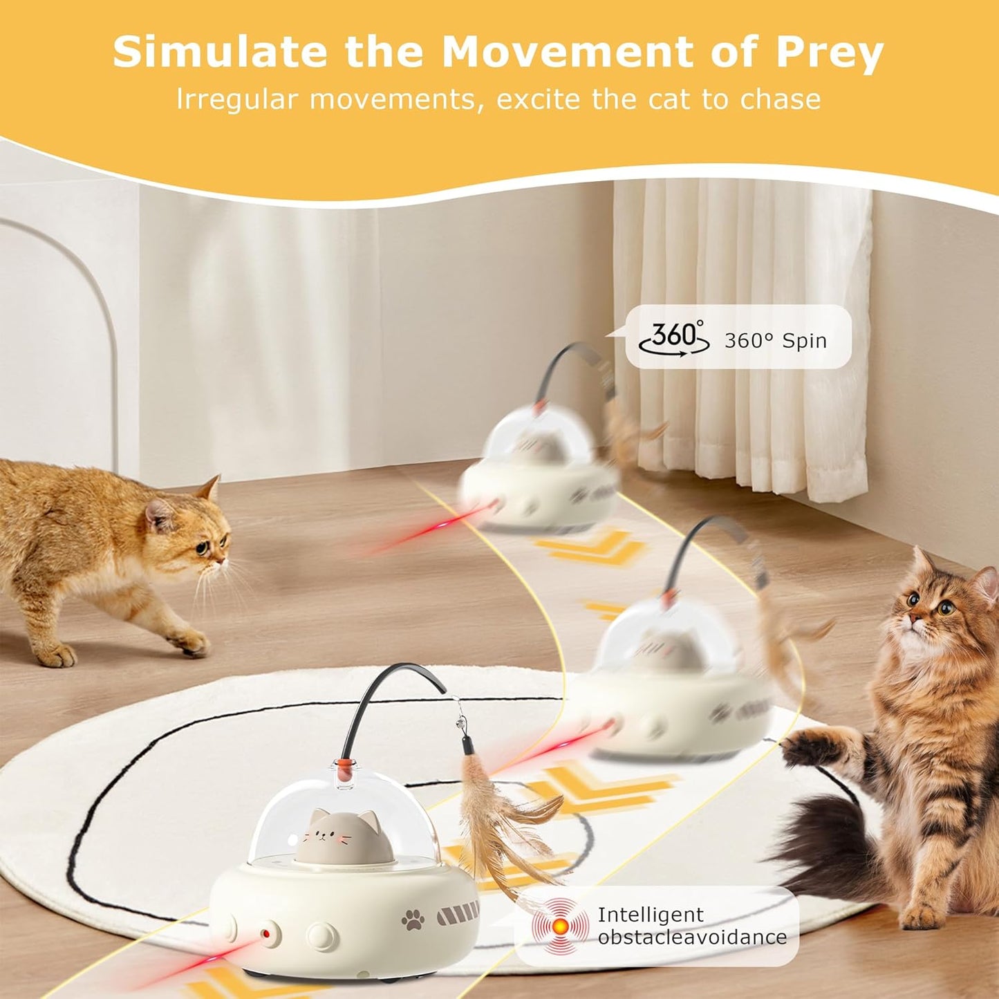 hooroor Laser Cat Toy for Indoor Cats,2 in 1 UFO-Vehicle Automatic Motion with Feather,Rechargeable Electronic Smart Sensor,Interactive Toys for Bored Cats\/Kittens\/Dogs,Ideal Gift for Pet Lover