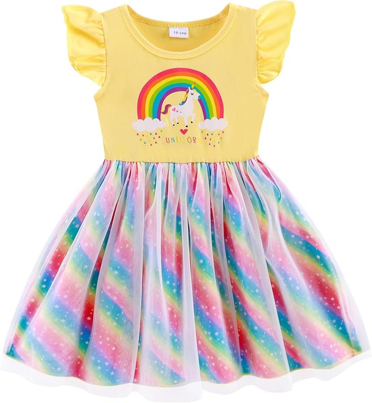 Little Girls Tulle Tutu Dress - Toddler Kids Flutter Sleeve Princess Sundress Casual Summer Outfit Clothes for 2-7Y