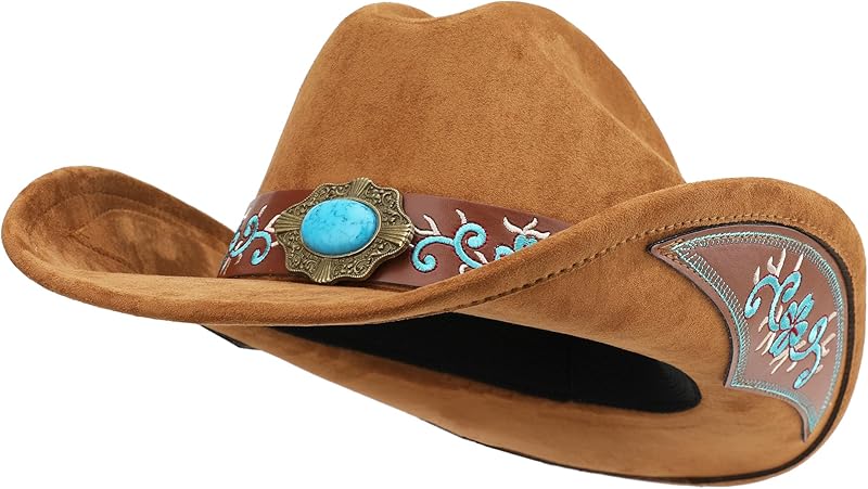 Western Cowboy Hat for Men and Women, Shapeable Big Wide Brim Cowgirl Hat with Embroidery
