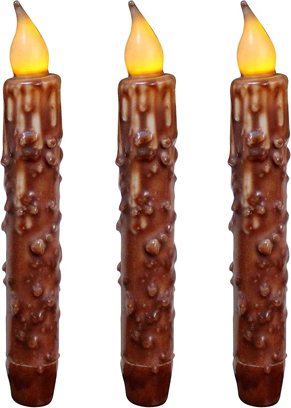 CVHOMEDECO. Real Wax Hand Dipped Battery Operated LED Timer Taper Candles Country Primitive Flameless Lights Décor, 6-3/4 Inch, Matt Black, 3 PCS in a Package