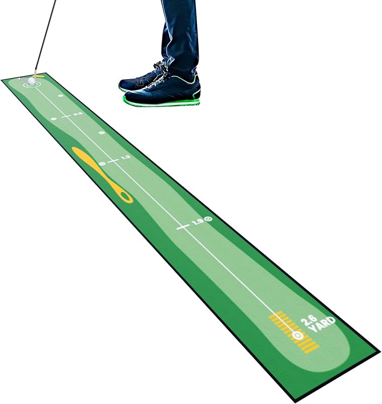 Golf Putting Mat Indoor & Outdoor Professional Practice Putting Green Mat with Distance Marker Anti Slip Backing Golf Accessories Portable Training Matt