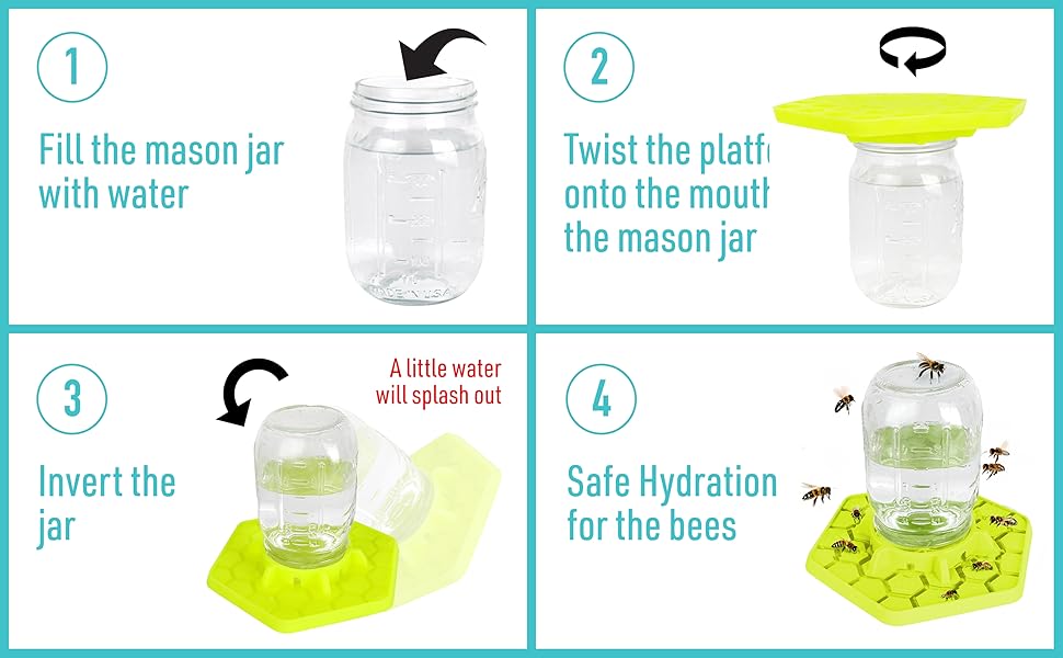 Bee Feeder for Mason Jar Made of Silicone - Bee Watering Station for Garden Compatible with Regular Mouth Mason Jars (2 Pack)