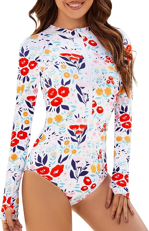 Women One Piece Long Sleeve Rash Guard UV Protection Surfing Swimsuit Swimwear Bathing Suit