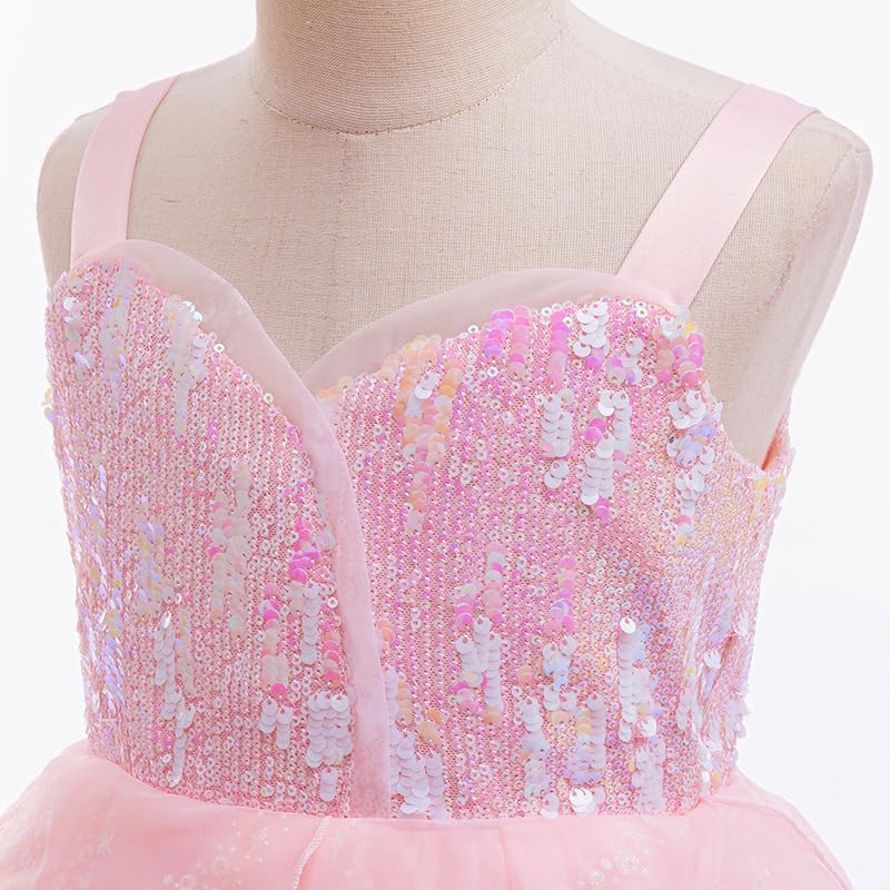 Wicked Glinda Costume for Girls Witch Pink Sequins Tulle Dress Up