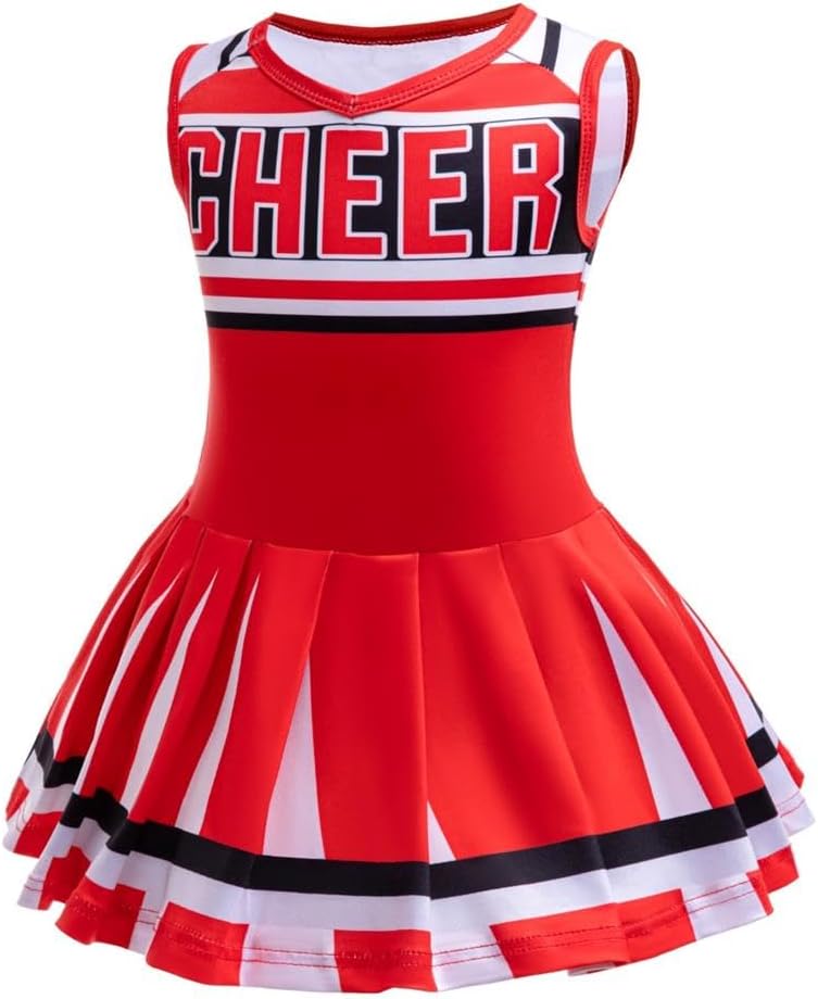 Dressy Daisy Girls Cheerleader Cheerleading Halloween Cheer Costume Dress Up Outfit Uniform with Poms Poms and Socks