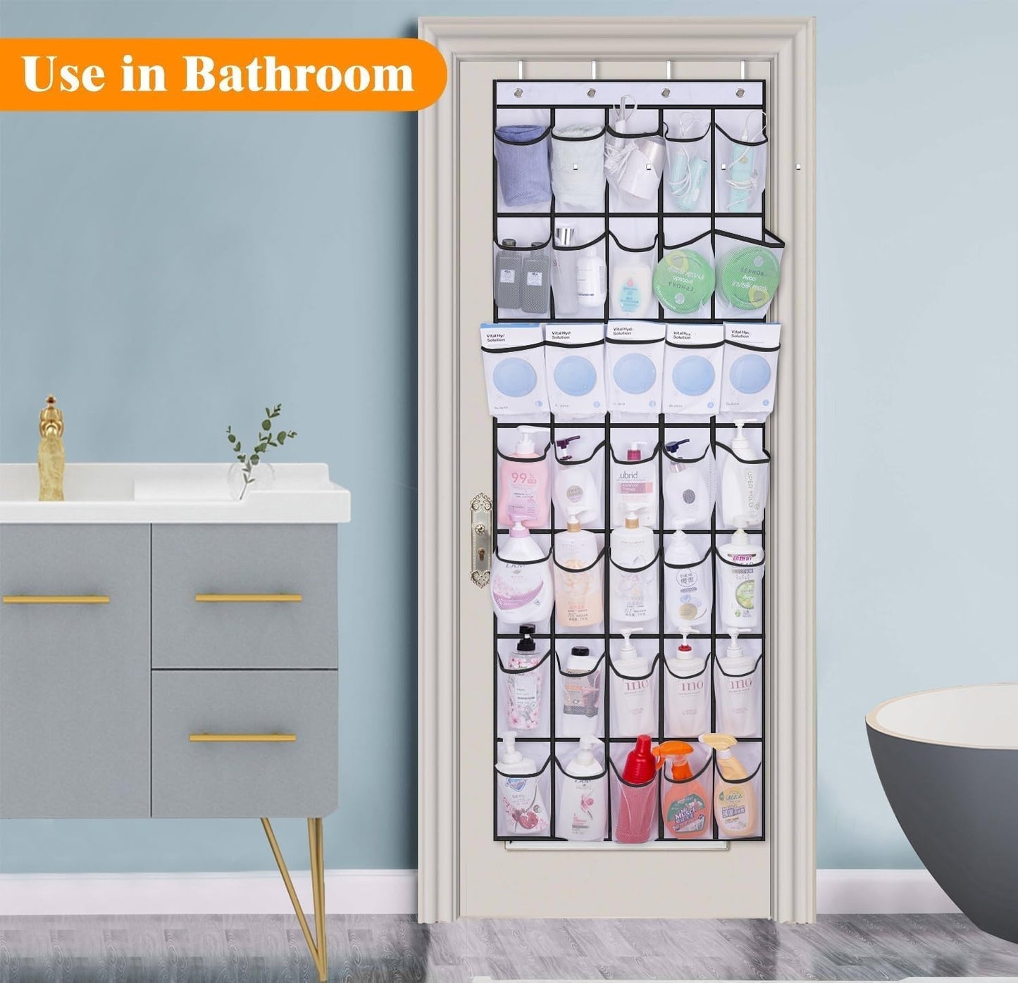 MISSLO Over The Door Shoe Organizer 24 Large Mesh Pockets, White