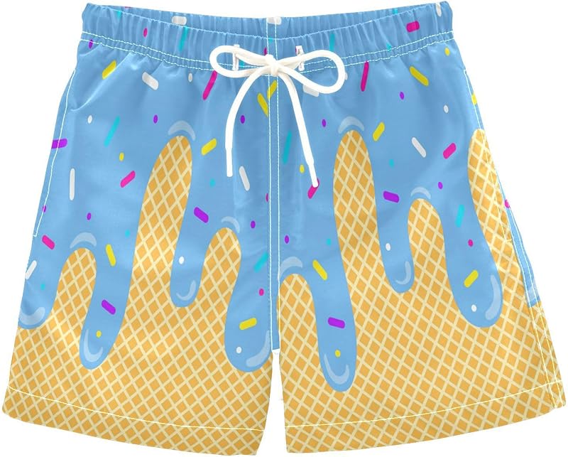 Ice Cream Boy Swim Trunks Waffle Or Cone Quick Dry Bathing Suit Swimsuit,Toddler Beach Board Shorts 2-16Years