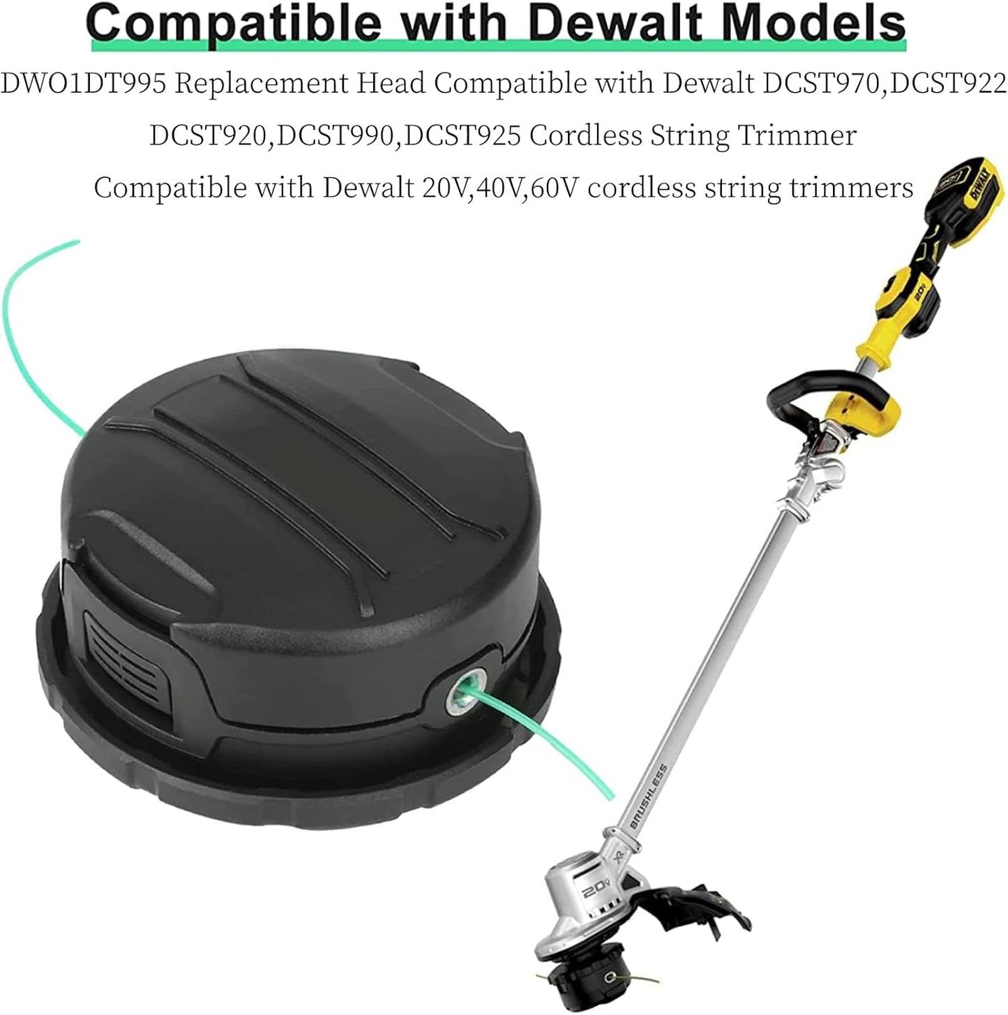 DWO1DT995 Replacement Trimmer Head Compatible with Dewalt DCST920 DCST922 DCST970 DCST990 DCST925 Cordless String Trimmer,Replacement Head with Pre-Wound 0.080" 20Ft Line