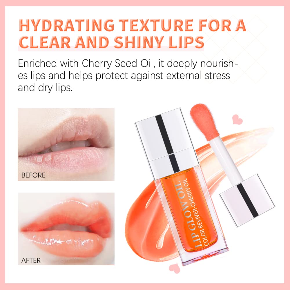 Hydrating Lip Glow Oil, Plumping Lip Oil, Tinted Lip Balm Lip Care, Transparent Toot Lip Oil, Moisturizing Lip Gloss, Non-Sticky Long Lasting Lip Oil Gloss, Lip Plumper Gloss (Pink)