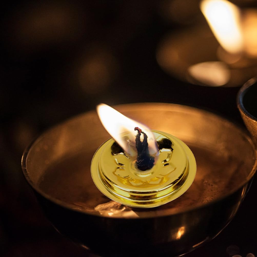 DOITOOL 15pcs Butter Lamp Oil Float Candle Holder Floating Wicks for Oil Candles Lamp Wick Holders Wick Floating Disc Stand Butter Lamp Holder Floating Wicks Stand Metal Wicks Disc Tray
