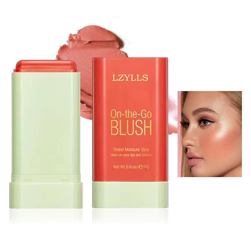 Cream Blush Stick with Brush,Waterproof Multi Cream Makeup Stick,Lightweight,Long-lasting,2 in 1 Multi Blush for Cheeks & Lip Tint & Eyeshadow Makeup(#01 Milk Tea Pink)