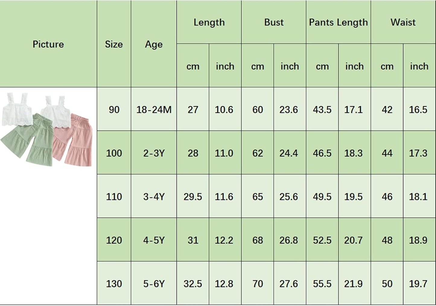2PCS Baby Girl Sleeveless Strap Lace Crop Vest Tops + Flared Wide-Leg Pants Toddler Summer Outfits Set Clothes