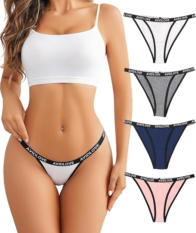 Avidlove Womens Underwear Cotton String Bikini Panties Ladies Low Rise Hipster Sexy High Cut Cheeky Underwear