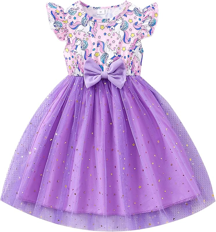 Little Girls Tulle Tutu Dress - Toddler Kids Flutter Sleeve Princess Sundress Casual Summer Outfit Clothes for 2-7Y