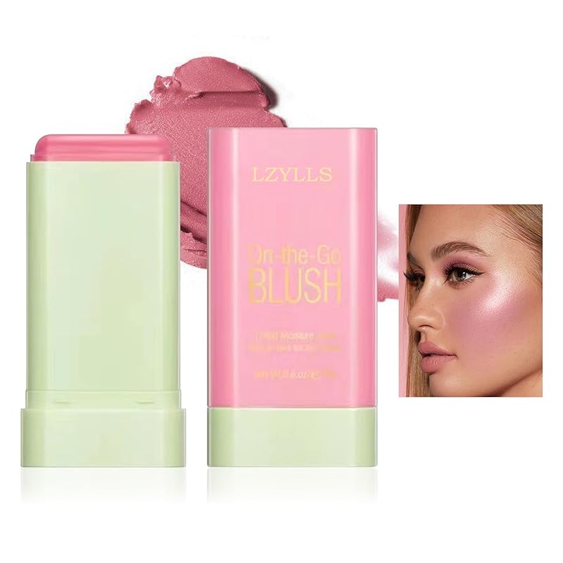 Cream Blush Stick with Brush,Waterproof Multi Cream Makeup Stick,Lightweight,Long-lasting,2 in 1 Multi Blush for Cheeks & Lip Tint & Eyeshadow Makeup(#01 Milk Tea Pink)