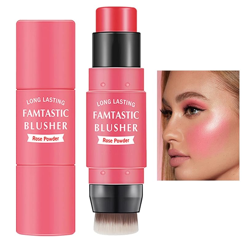 Cream Blush Stick with Brush,Waterproof Multi Cream Makeup Stick,Lightweight,Long-lasting,2 in 1 Multi Blush for Cheeks & Lip Tint & Eyeshadow Makeup(#01 Milk Tea Pink)