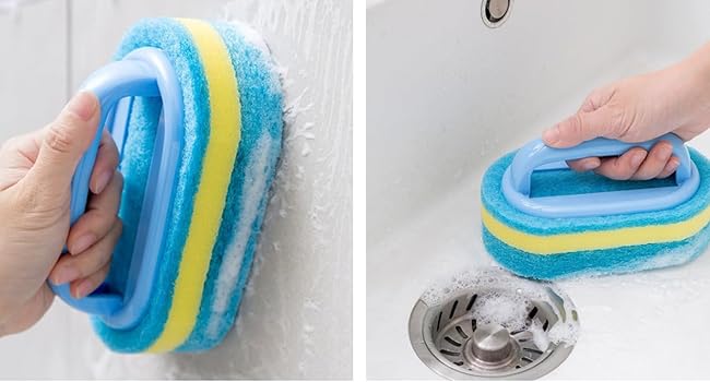 KOKSI 2-Piece Cleaning Brush for Bathroom Kitchen Bathtub Toilet Cleaner All Purpose Shower Sponge Scrubbing Brush with Ergonomic Handle