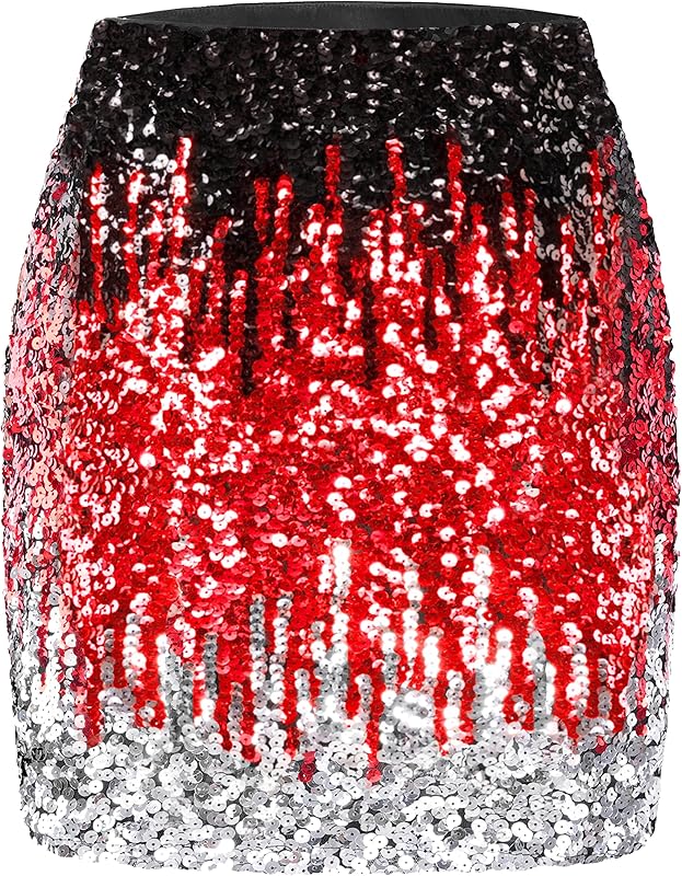 Maner Women's Sequin Skirt Sparkle Stretchy Bodycon Mini Skirts Night Out Party
