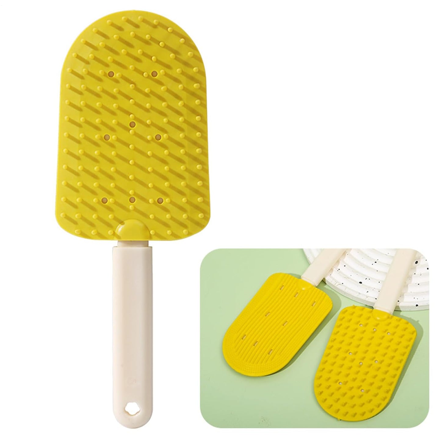 Pet Grooming Comb, Cats Deshedding Brush, 22x9.5x5cm, Ergonomic Non-Slip Handle, Ice Cream Shape Detanglers, Soft Bristles Design for Home Salon Use Puppies and Small Breeds