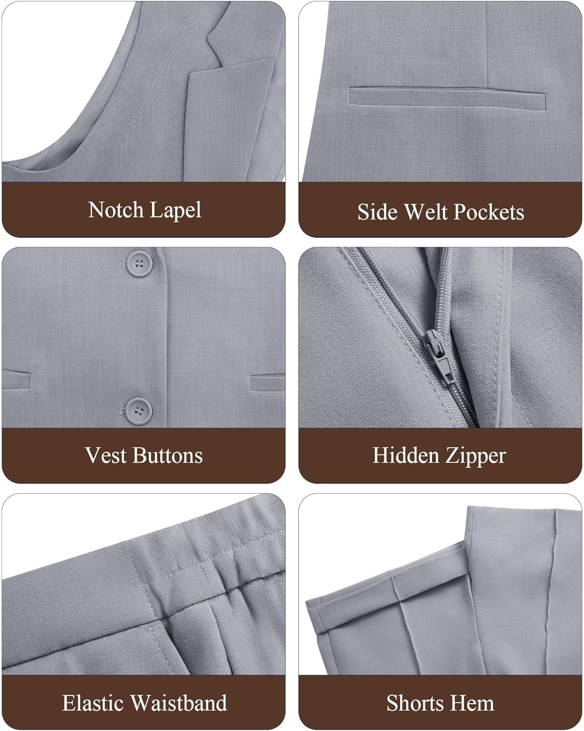 Women's 2 Piece Outfits Sleeveless Suit Vest and Shorts Sets Notch Lapel Two Button Business Casual Blazer Sets