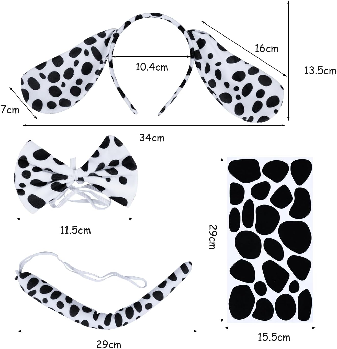 Girls 101 Days of School Costume Set 16Pcs Dog Ear Headbands Bow tie Tail Dalmatian Dog Costume Accessories for World Book Day Cosplay Dress Up