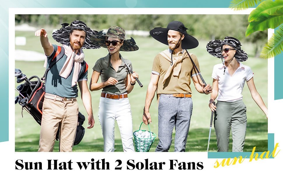 Berlune Men Sun Hat with 2 Solar Fan Fishing Wide Brim Sun Hat for Outdoor Summer Camping Beach, USB & Solar Powered