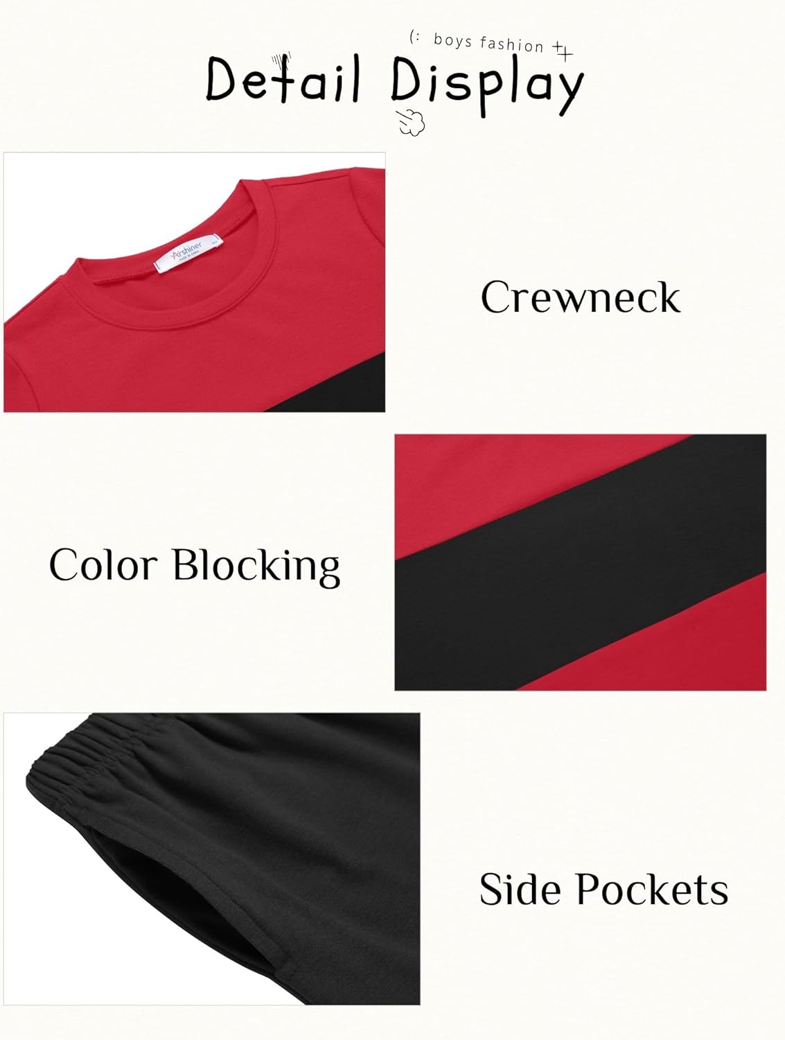 Arshiner Boys' 2-Piece Cotton Outfit Color Block T-Shirt and Shorts Set Casual Summer Clothes for Kids 6-14 Years
