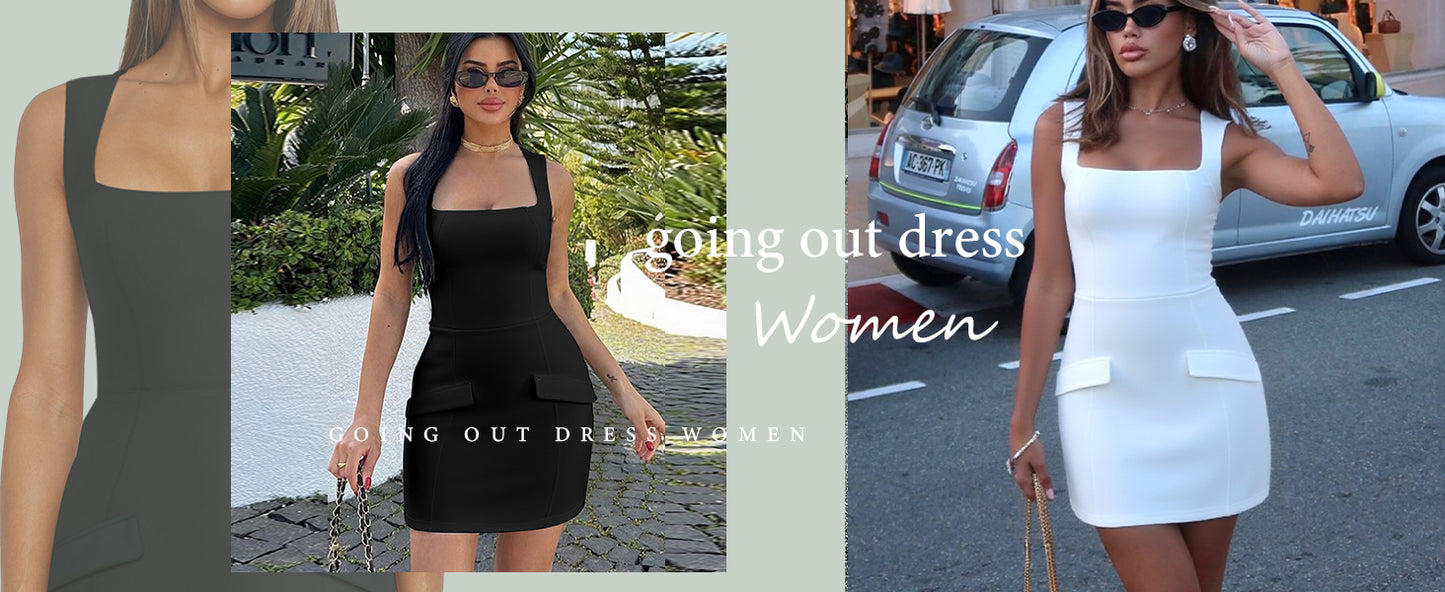 BORIFLORS Women's Sexy Bodycon Corset Mini A Line Dresses Sleeveless Square Neck Party Short Dress