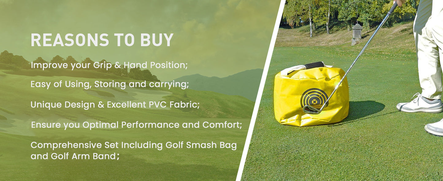 Golf Impact Bags Power Smash Hitting Bag with Arm Band Upgrade Swing Trainer Training Aids Waterproof Durable Gifts for Men Women Golf Impact Bags