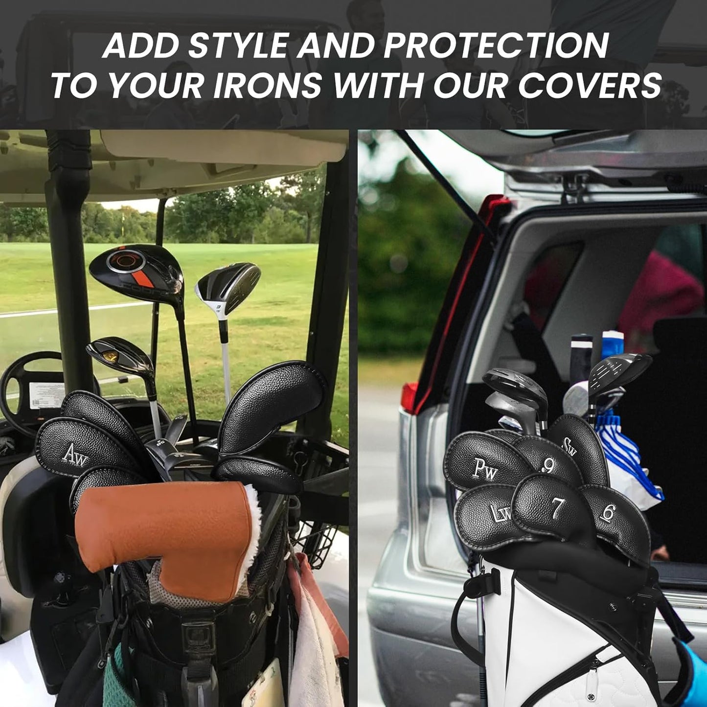 FINGER TEN Golf Iron Head Covers Value 12 Piece Set, Synthetic Leather Deluxe Club Headcover, Universal Fit Main Iron Clubs Gift Set
