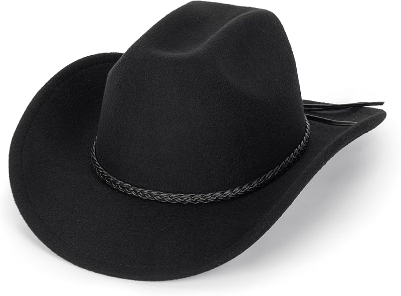 Western Cowboy Hat for Men Women Classic Roll Up Fedora Hat with Buckle Belt(Size:S-M)