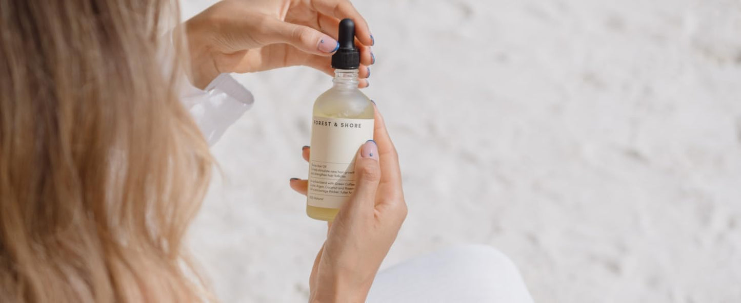 Forest & Shore Hair Growth Oil, 100% Natural, with Caffeine, Biotin, Castor , Argan & Rosemary, Effective Serum for Damaged Hair