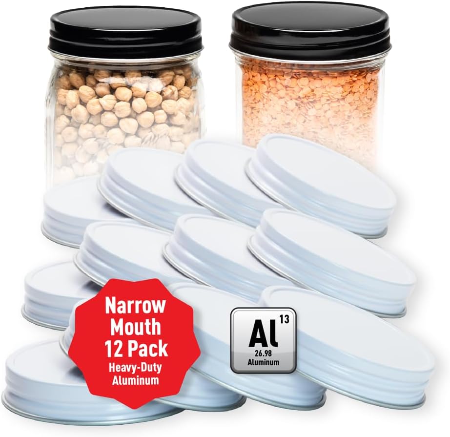 AllSpice Rust-Proof Narrow Mouth Aluminum Metal Mason Jar Lids Leak-Proof 12-Pack (Red Narrow)